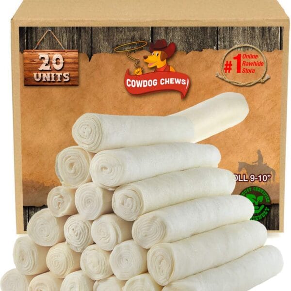 Cowdog Chews Retriever roll 9-10 inch All Natural Rawhide Product (20 Pack)