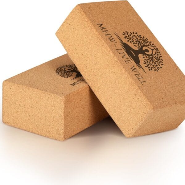MHW - LIVE WELL Cork Yoga Block  Natural Anti-Slip Yoga Block for Stability & Deepening Poses - 9x6x3 Inches, Single