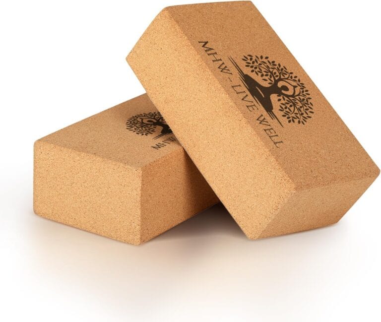 MHW - LIVE WELL Cork Yoga Block  Natural Anti-Slip Yoga Block for Stability & Deepening Poses - 9x6x3 Inches, Single