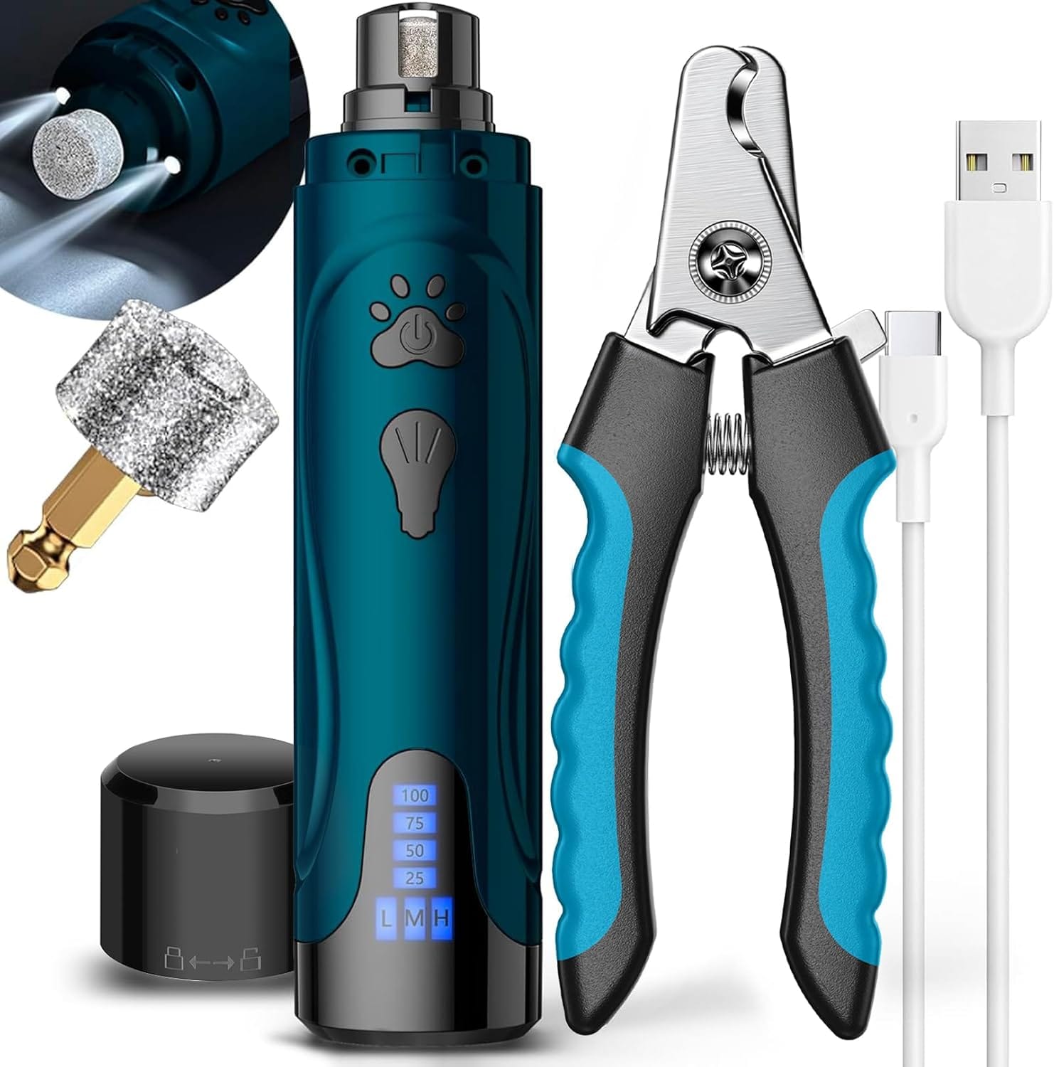 YABIFE Dog Nail Trimmers and Dog Nail Clippers Kit, Whisper Quiet Electric Grinder with Light, for Small, Medium, Large Dogs, Cats Toenail Grooming, 3 Speeds YABIFE Dog Nail Trimmers and Dog Nail Clippers Kit, Whisper Quiet Electric Grinder with Light, for Small, Medium, Large Dogs, Cats Toenail Grooming, 3 Speeds