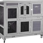 Aivituvin 47" Two Story Rabbit Hutch Bunny Cage with Wheels, Indoor Outdoor Guinea Pig Cage with 2 Deep No Leak Tray