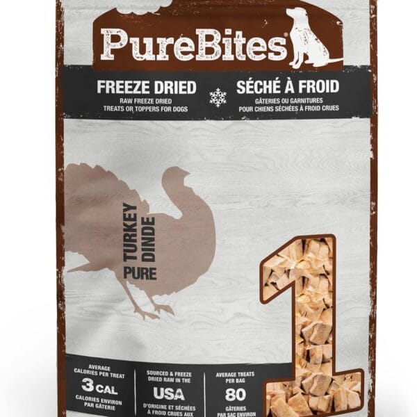 PureBites Turkey Freeze Dried Dog Treats, 1 Ingredient, Made in USA, 2.47oz