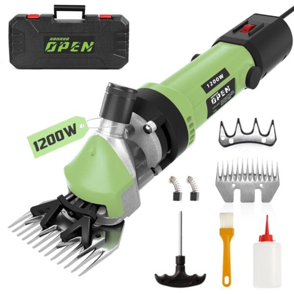 1200W Sheep Shears Clippers, 3200RPM 6-Speed Adjustable Heavy Duty Electric Sheep Shears for Dogs and Farm Livestock Grooming, 13T Blades, Professional Thick Coat Dog Clippers for Alpacas (Green)