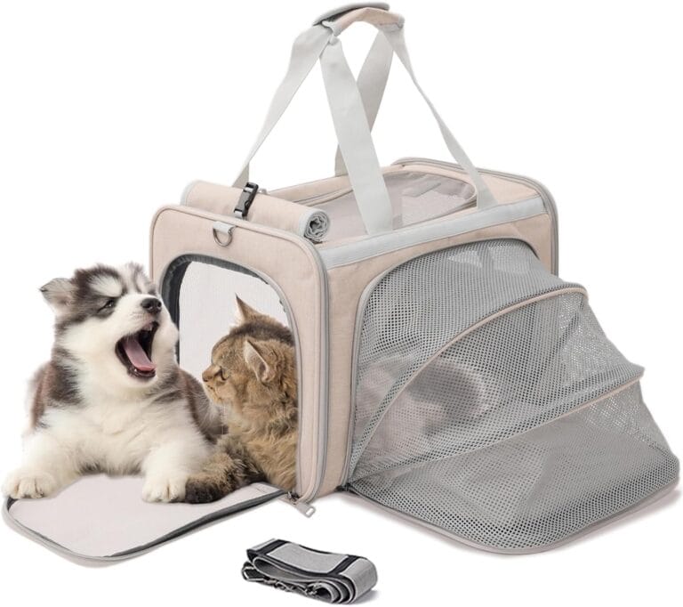 Small Dogs Carrier Airline Approved Soft Cat Carriers Stylish Expandable Pets Carriers Puppies Kitties Cage,Ventilated,Rabbit Bunny Small Animals Travel Outdoor Khaki Color