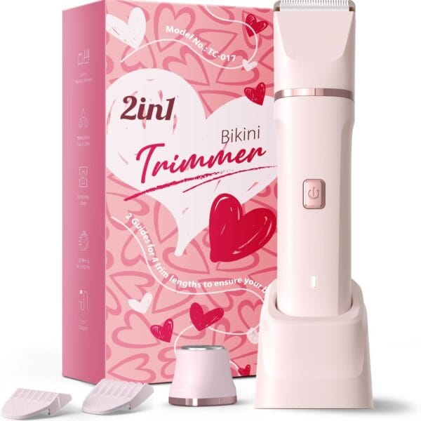 Bikini Trimmer for Women - Painless Electric Razors for Silk Skin,Cordless Body Shaver for Trip,Replaceable Lady Facial Razor, IPX7 Waterproof&Easy Cleaning, Ceramic Blade, USB Charge Dock Pink