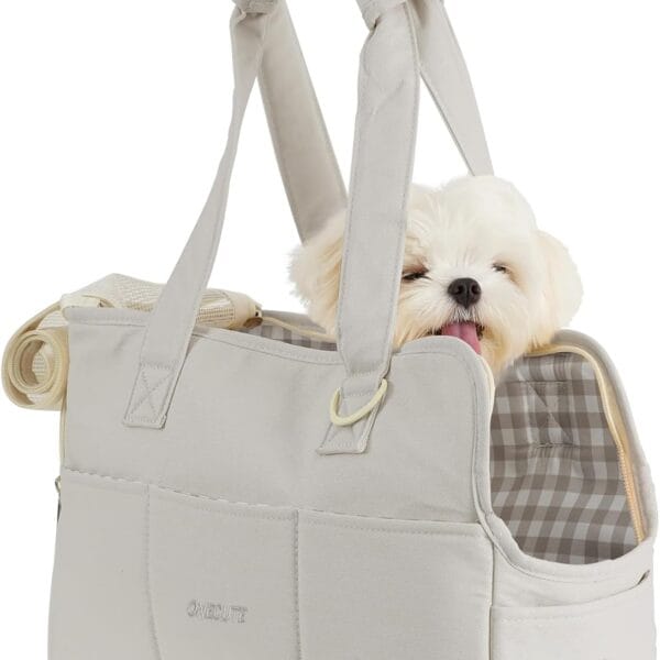 Dog Purse Carrier for Small Dogs Rabbit cat with Large Pockets, Cotton Bag, Dog Carrier Soft Sided, Collapsible Travel Puppy Carrier (Grey, 13.6" L x 6.5" W x 10" H)