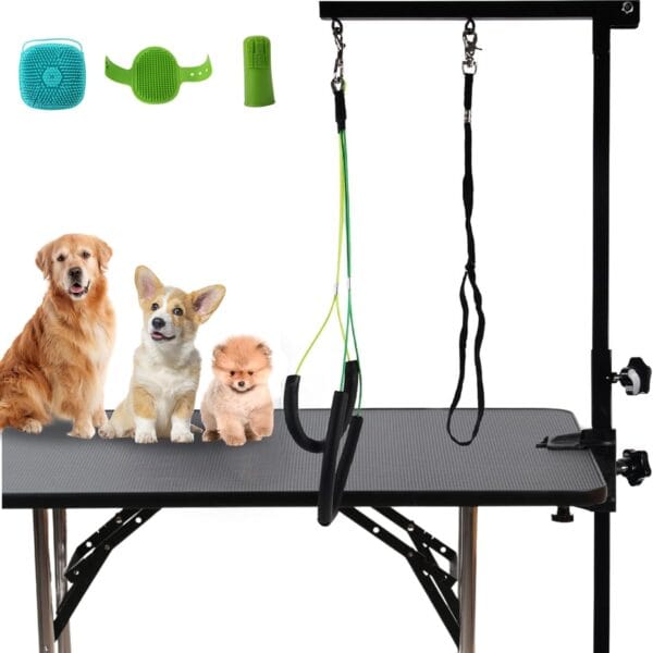 Foldable Dog Grooming Arm with Clamp & Pet Grooming Table Accessories - Adjustable Height 20"-35" with No-Sit Holder, Grooming Restraint for Small, Medium Dogs at Home or Salon