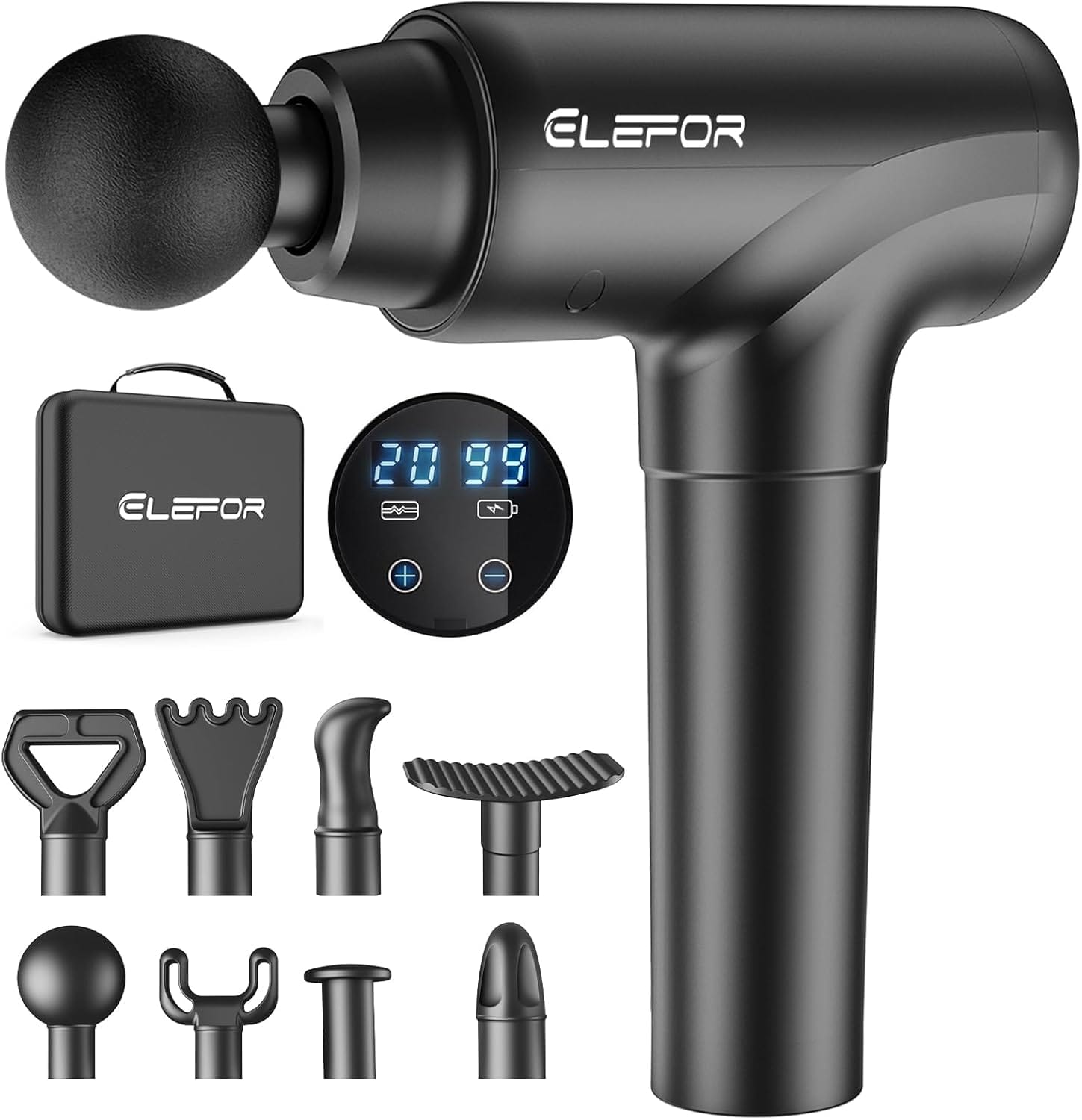 Elefor Massage Gun Deep Tissue,Percussion Back Massager Gun For Athletes Muscle Massage Gun For Pain Relief With 8 Massage Heads & 20 Speeds (Matte Black) Elefor Massage Gun Deep Tissue,Percussion Back Massager Gun for Athletes Muscle Massage Gun for Pain Relief with 8 Massage Heads & 20 Speeds (Matte Black)