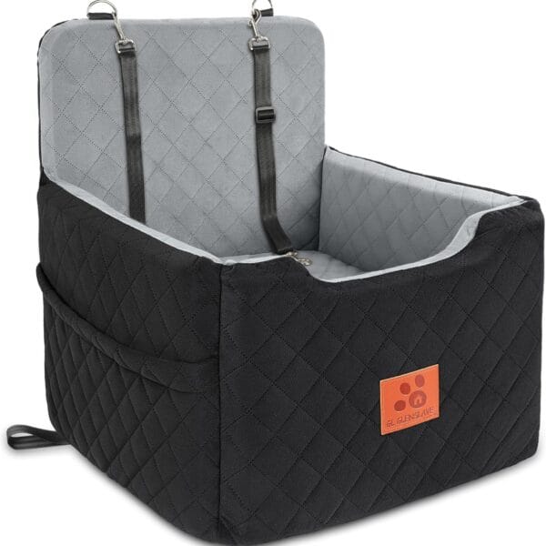 Dog Car Seat for Small/Medium Dogs Under 35lbs,Memory Foam Dog Booster Seats,Detachable and Washable Traval Pet Car Seat, Dogs Bed with 2 Safety Belts(Balck/Grey)