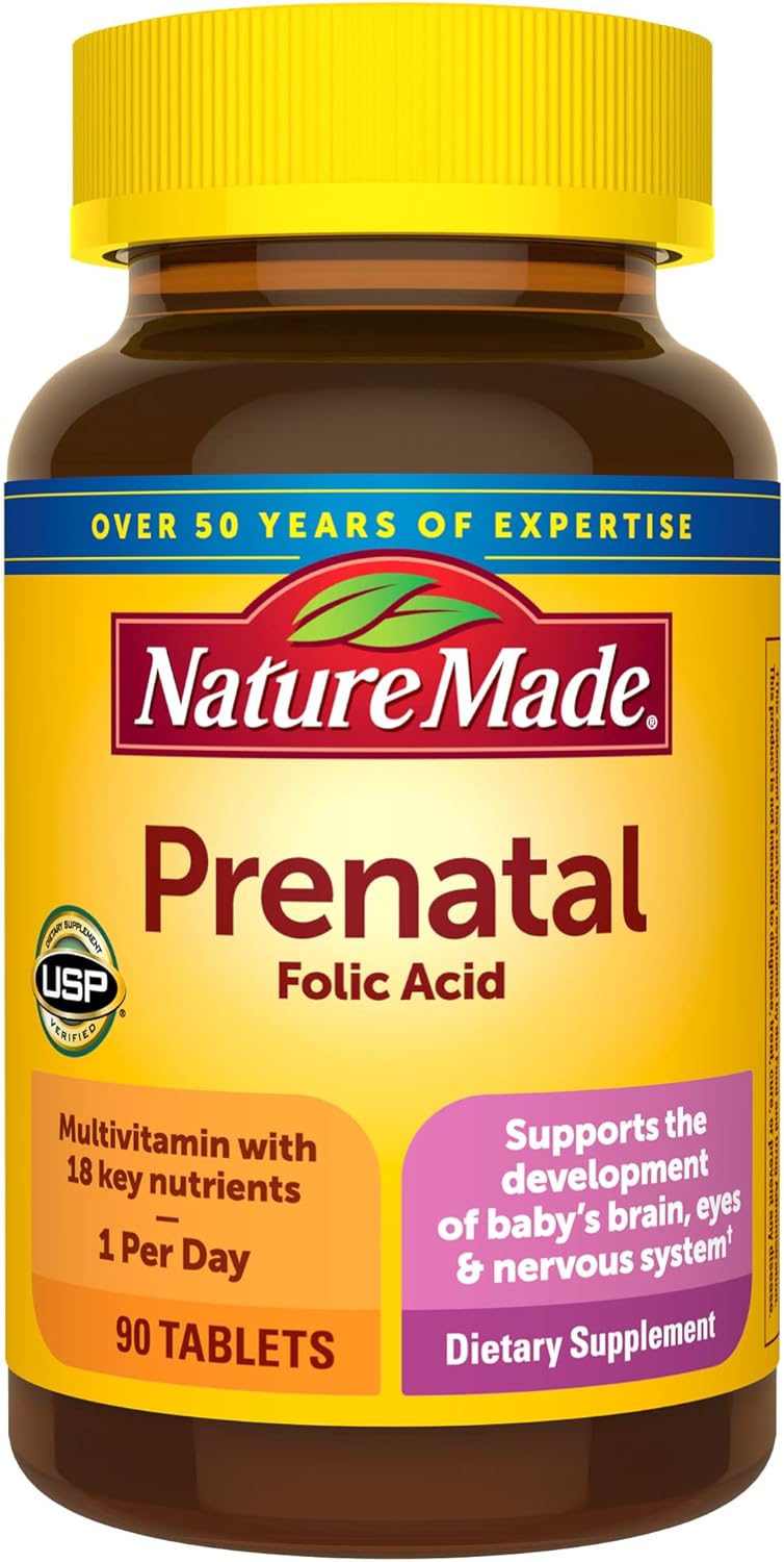 Nature Made Prenatal Multivitamin with Folic Acid, Prenatal Vitamin and Mineral Supplement for Daily Nutritional Support, 90 Tablets, 90 Day Supply
