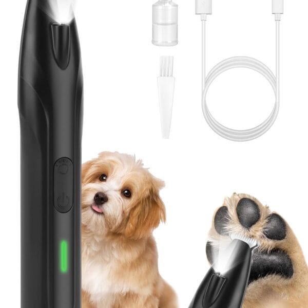 Dogs Paw Trimmer, 2 Speed Low Noise Dog Clippers for Grooming, Cordless Rechargeable Dog Hair Trimmer with LED Light, Widen Blade Cat Pet Hair Shaver for Paws, Eyes, Ears, Face, Rump (Black)