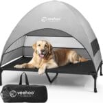 Veehoo Outdoor Dog Bed with Canopy, Cooling Elevated Pet Cot with Removable Shade, Non-Slip Feet, Raised Dog Cot for Large Dogs, Pet Tent Bed for Camping, Beach, XLarge, Black + Grey, CWC2411