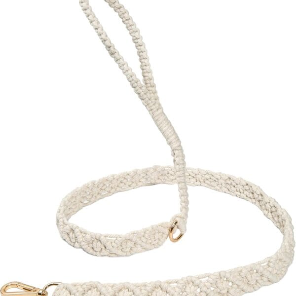 Handmade Macrame White Dog Leash, Durable with Double Metal Hook for Collar and Waste Bags, Woven with Elegant Premium Cotton Rope for Small and Medium Dogs.