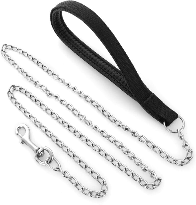 Giantree Metal Dog Leash, Heavy Duty Anti-Bite Dog Leash with Soft Nylon Padded Handle Chew Proof Dog Chain Leash for Small Medium Large Dogs