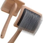 Dog Slicker Brush for Large Dogs, Professional Doodles Brush for Poodles, Goldendoodles and Labradoodles - Easy to Remove Tangles, Mats and Fluff - 3.8"x3.2" Head, 8" Wood Body
