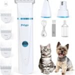 3-in-1 Dog & Cat Grooming Kit - Rechargeable Cordless Pet Hair Clippers with Nail Grinder & Paw Trimmer & 5 Guide Combs, Low Noise Dog Clippers for Grooming Small Medium Pets