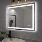 Amorho LED Bathroom Mirror 40"X32" with Front and Backlit, Stepless Dimmable Wall Mirrors with Anti-Fog, Shatter-Proof, Memory, 3 Colors, Double LED Vanity Mirror (Horizontal/Vertical)