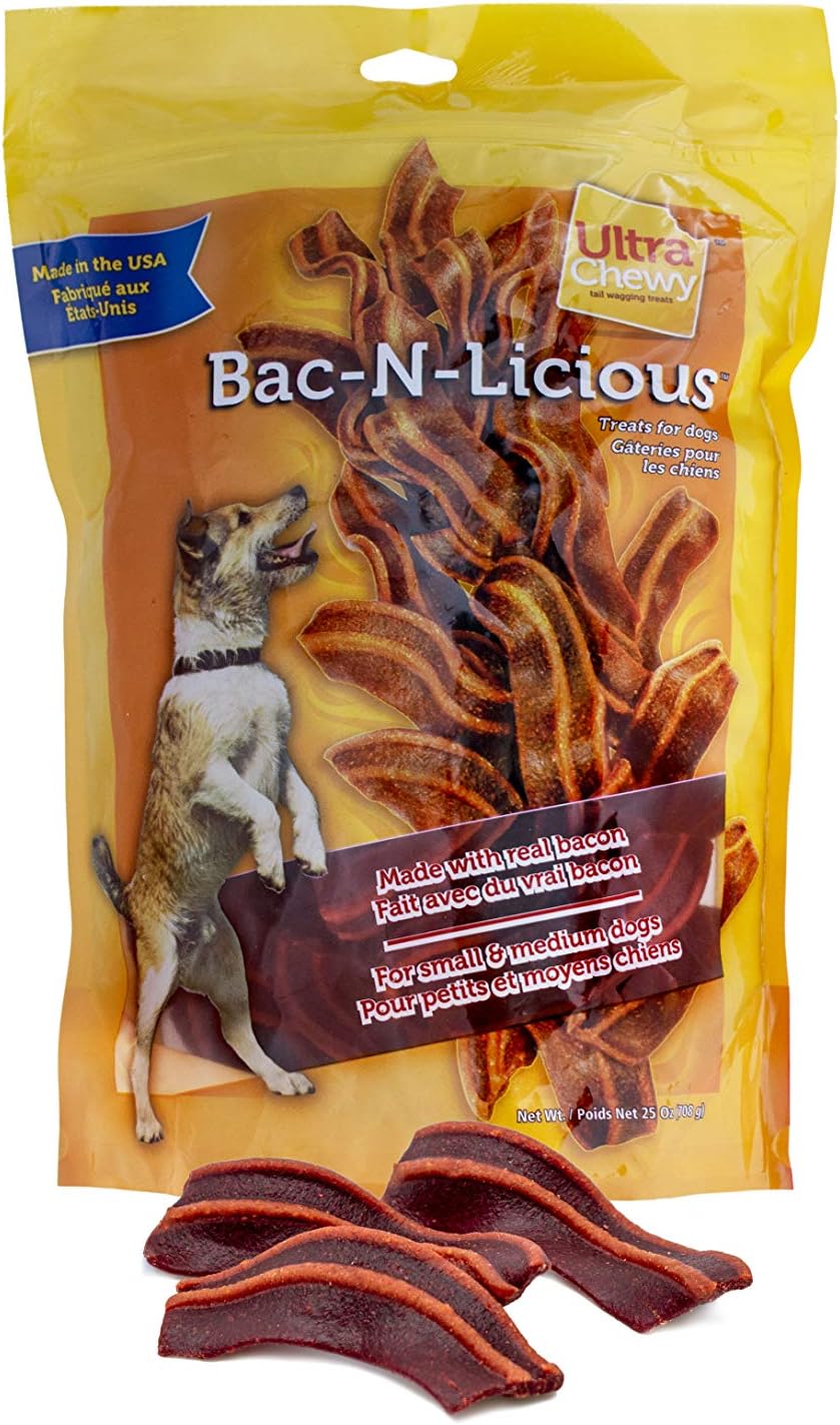 Ultra Chewy Bac-N-Licious Dog Treats - Savory Bacon Flavor Snack for All Dog Sizes - Bacon Strip Style Training Treat Rewards - Made in The USA Ultra Chewy Bac-N-Licious Dog Treats - Savory Bacon Flavor Snack for All Dog Sizes - Bacon Strip Style Training Treat Rewards - Made in The USA