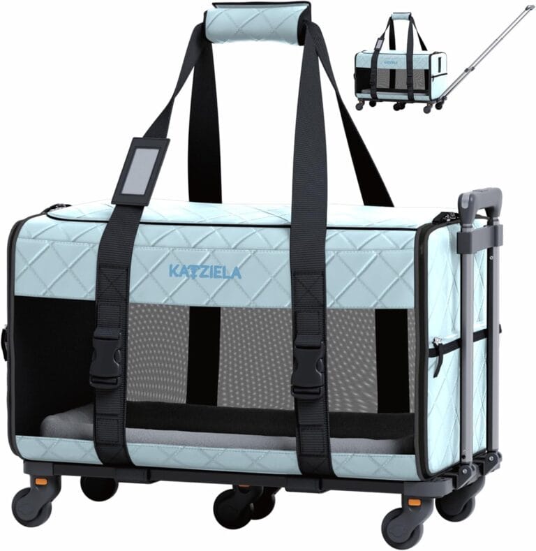Pet Carrier Airline Approved - Dog Carrier with Wheels - TSA Airline Approved Dog Carrier - Rolling Pet Carrier with Wheels for Small to Medium Size Cat or Dog - Airplane Cabin Animal (Blue)