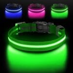 JewyowLight Up Dog Collar, Adjustable USB Rechargeable Glow in Dark Dog Collar Waterproof Dog Collars for Large Dogs (Green, Large)