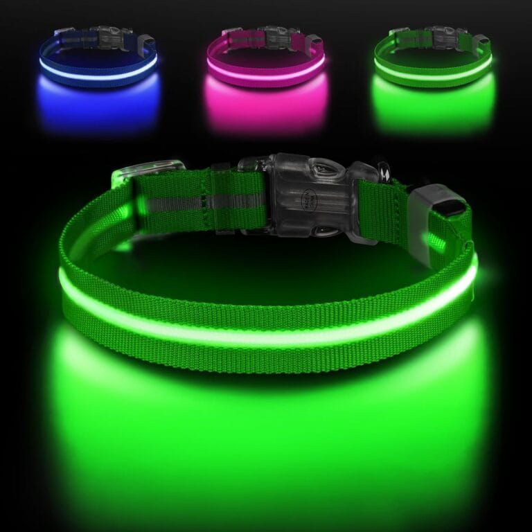 JewyowLight Up Dog Collar, Adjustable USB Rechargeable Glow in Dark Dog Collar Waterproof Dog Collars for Large Dogs (Green, Large)