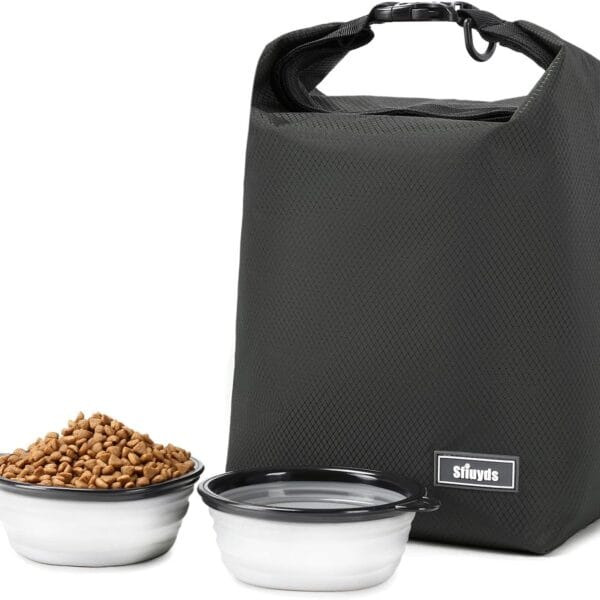 Dog Food Travel Bag,40-Cup Pet Food Storage Containers with 2PCS Collapsible Dog Travel Bowls,Waterproof Kibble Storage Container(Black, Large)