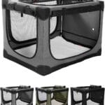 36 Inch Collapsible Travel Dog Crate for Medium Large Dogs, Portable Dog Crate 4-Door Foldable Soft Kennel with Durable Mesh Windows for Indoor & Outdoor Travel, with Storage Bag,Grey