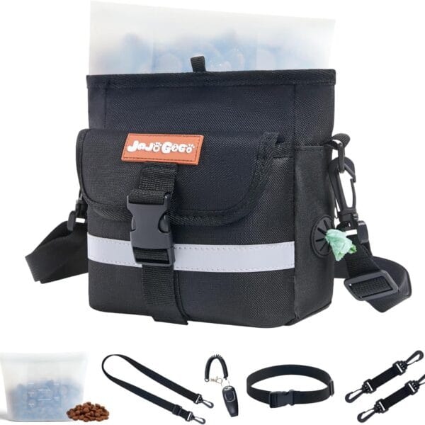 JOJOGOGO Dog Treat Pouch with 4 Cup Removalbe Silicone Bag, Magnetic Closure Treat Pouches for Pet Training and Walking, Dog Training Treat Pouch with Clicker, Puppy Snack Bag and Poop Bag Holder