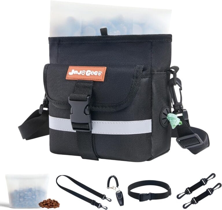 JOJOGOGO Dog Treat Pouch with 4 Cup Removalbe Silicone Bag, Magnetic Closure Treat Pouches for Pet Training and Walking, Dog Training Treat Pouch with Clicker, Puppy Snack Bag and Poop Bag Holder