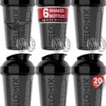 VELOMIX -6 PACK- Shaker Cups for Protein Shakes 20 oz - 6x Wire Whisk | Leak Proof Protein Shaker Bottle for Protein Shakes, Shaker Bottle Pack for Pre & Post Workout, Shaker Cup (ALL IN BLACK)