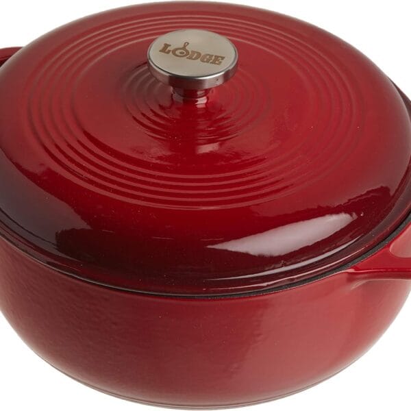 Lodge 6 Quart Enameled Cast Iron Dutch Oven with Lid  Dual Handles  Oven Safe up to 500 F or on Stovetop - Use to Marinate, Cook, Bake, Refrigerate and Serve  Island Spice Red