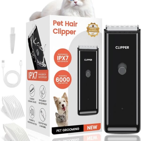 Dog Clipper for Matted & Long Hair,Quiet Pet Paw Hair Trimming Groomer,Handy Cordless Rechargeable Waterproof Shaver Kits for Cats,Small Dogs & Animals Black