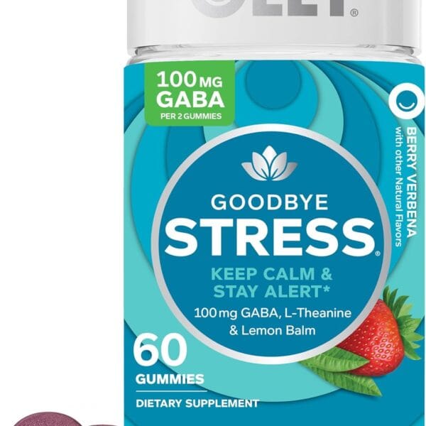 OLLY Goodbye Stress Gummy, GABA, L-Theanine, Lemon Balm, Stress Relief Supplement, Berry - 60 Count