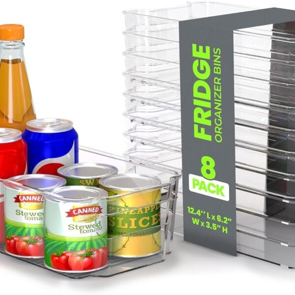 Utopia Home - Fridge & Refrigerator Organizer Bins (8 Pack), Clear Stackable Durable Plastic Storage Containers with Easy Grip Handles for Pantry, Kitchen Cabinets & Countertops