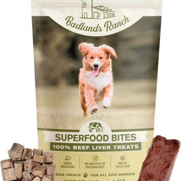 BADLANDS RANCH - Superfood Bite, Freeze-Dried Raw Dog Treats - Protein Rich, Train & Reward, Traceable Single Ingredient by Katherine Heigl (Beef Liver)