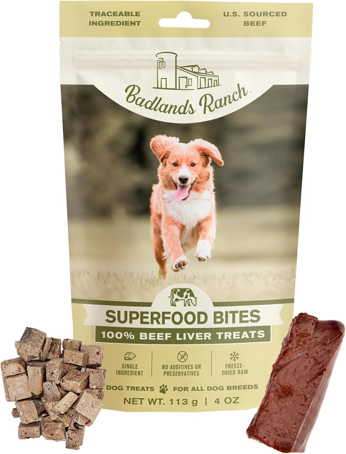 BADLANDS RANCH - Superfood Bite, Freeze-Dried Raw Dog Treats - Protein Rich, Train & Reward, Traceable Single Ingredient by Katherine Heigl (Beef Liver) BADLANDS RANCH - Superfood Bite, Freeze-Dried Raw Dog Treats - Protein Rich, Train & Reward, Traceable Single Ingredient by Katherine Heigl (Beef Liver)