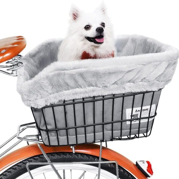 ANZOME Dog Bicycle Basket Liner, Warm and Soft Small Pets Bike Basket Cover with Durable Canvas Outside,Easy to Install Comfort Padded Bike Basket Liner for Dog Carrier(Basket Not Included)