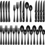 EWFEN 24-Piece Black Silverware Set with Steak Knives, Flatware for 4, Food-Grade Stainless Steel Tableware Cutlery Set, Mirror Finished Utensil Sets Home Restaurant