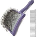 Slicker Ergonomic Wooden-Handle Long-Pin Brush for Poodles, Goldendoodles & Other Long-Haired Dogs (purple)