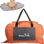 Portable Waterproof Dog Mat for Camping, Patio & Travel - Foldable Outdoor Dog Bed with Teflon Shell & Removable Plush Pad - Easy Clean, Durable - L (Bright Orange)