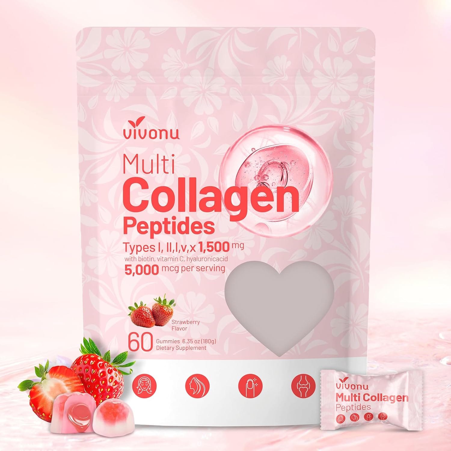 VivoNu Women & Men Multi Collagen Peptides Gummies Sugar-Free, Multi Collagen Hydrolyzed Protein Type I,II,III,V,X, Biotin, Methylated B12, Vitamin C A E D3 B6 for Skin Hair Nails, Bone VivoNu Women & Men Multi Collagen Peptides Gummies Sugar-Free, Multi Collagen Hydrolyzed Protein Type I,II,III,V,X, Biotin, Methylated B12, Vitamin C A E D3 B6 for Skin Hair Nails, Bone