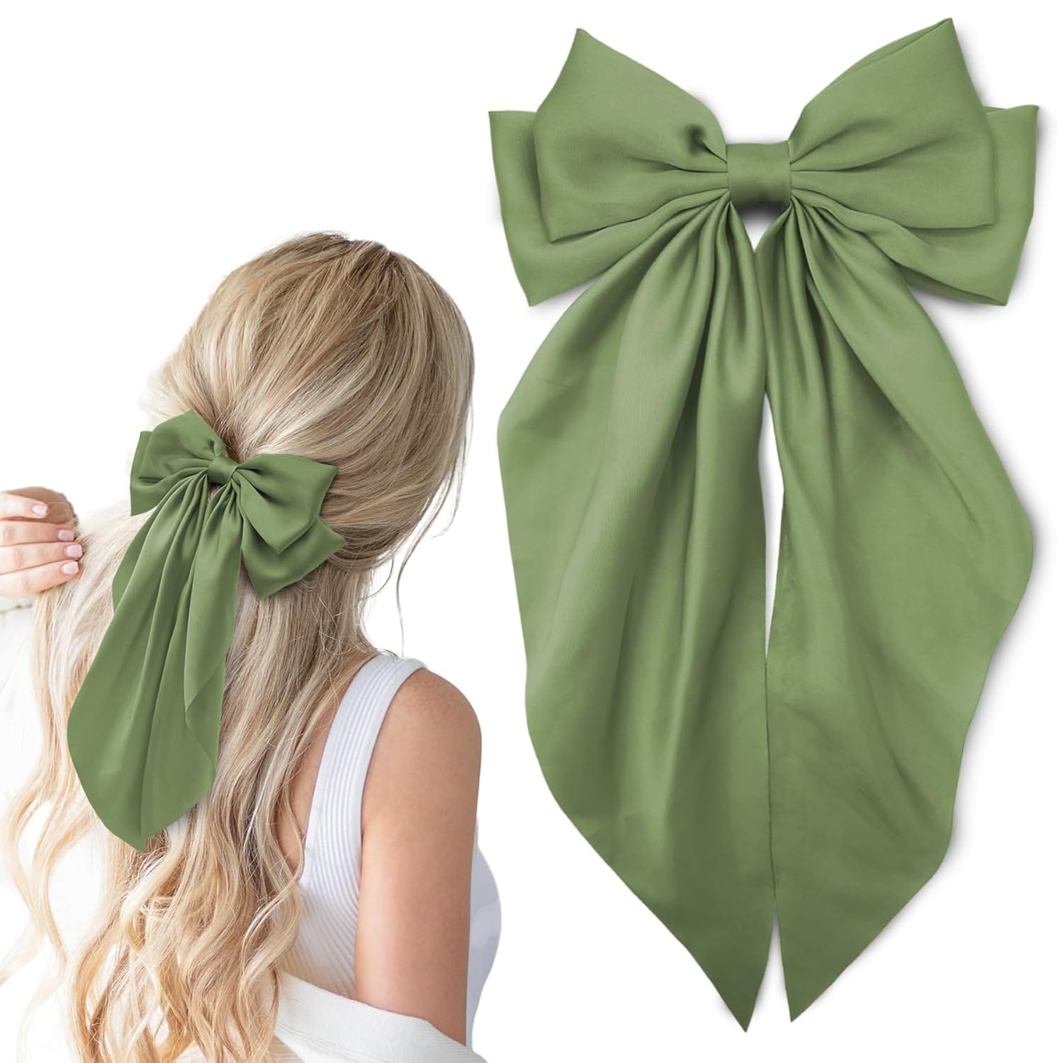 Green Hair Bows For Women Soft Silky Satin Hair Bow For Hair Ponytail Holder Large Hair Ribbons Barrette Bows Hair Clips Coquette Hair Accessories Gifts (Olive Green,1Pcs) Green Hair Bows for Women Soft Silky Satin Hair Bow for Hair Ponytail Holder Large Hair Ribbons Barrette Bows Hair Clips Coquette Hair Accessories Gifts (Olive Green,1Pcs)