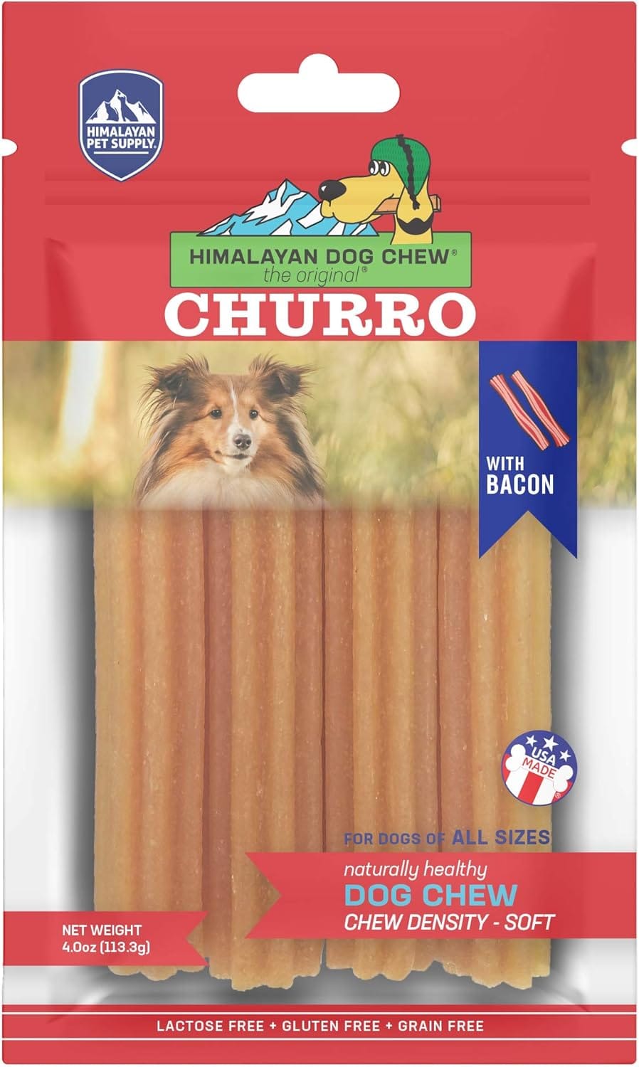 Himalayan Dog Chew Churro Yak Cheese Dog Chews, 100% Natural, Long Lasting, Gluten Free, Healthy & Safe Dog Treats, Lactose & Grain Free, Protein Rich, For All Breeds, Soft, Real Bacon Flavor, 4 Pack Himalayan Dog Chew Churro Yak Cheese Dog Chews, 100% Natural, Long Lasting, Gluten Free, Healthy & Safe Dog Treats, Lactose & Grain Free, Protein Rich, For All Breeds, Soft, Real Bacon Flavor, 4 Pack