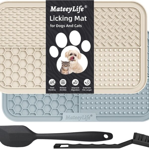 MateeyLife 2PCS Large Lick Mat for Dogs with Suction Cups, Slow Feeder Bowls, Cat Lick Mat for Anxiety Relief, Dog Toys to Keep Them Busy, Enrichment Toys for Bathing, Cat Licking Pad for Boredom