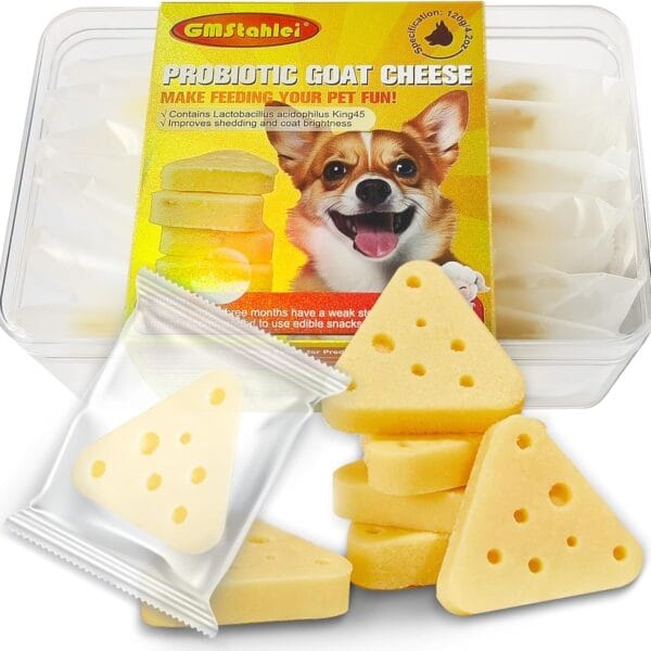 Freeze Dried Dogs Cats Goat Cheese Treats with Probiotic, Made with Goat Milk - 15 Count Natural Cheese Training Rewards for Dogs Cats,High Protein Digestive Health & Skin Coat Support4.2 oz / 120g