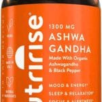 NutriRise Organic Ashwagandha Root Capsules with Black Pepper, 1300mg, Natural Stress & Mood, Thyroid, and Immune Support Supplement, Clarity, Focus & Energy, Gluten Free, 120 Count