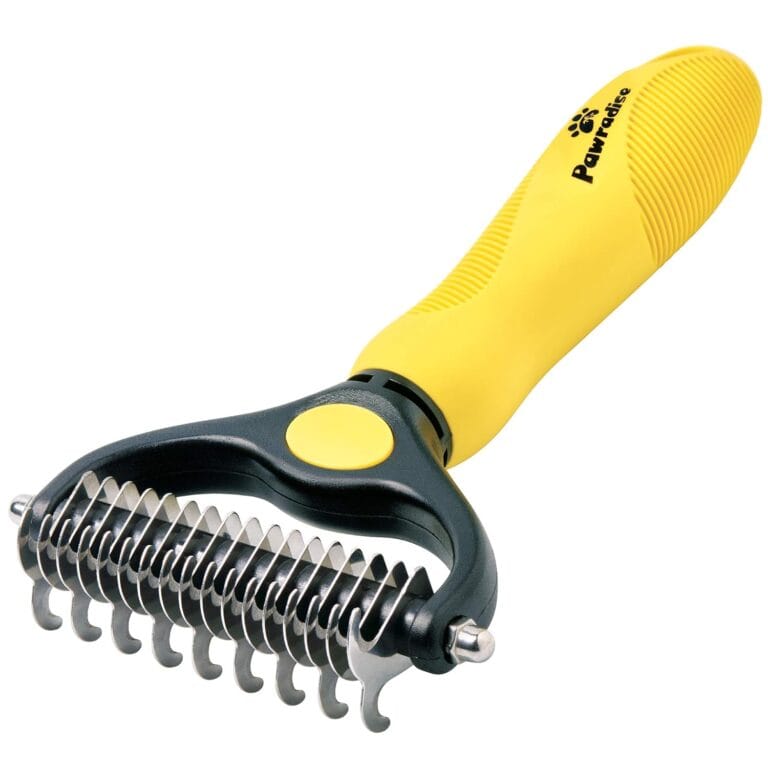 Deshedding Dog Brush - Double-Sided Pet Hair Remover for Cats & Dogs - Yellow Undercoat Grooming Rake for Shedding and Dematting