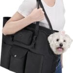 SlowTon Dog Purse Carrier - Portable Dog Carrier with Pockets & Safety Leash for Small Dogs Under 12 lbs, Breathable Pet Tote Bag for Cat Rabbit Outing, Travel, Vet (Black)