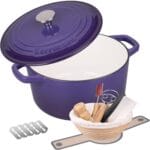 Enameled Cast Iron Dutch Oven Pot with Lid, for Bread Baking, Round Bread Oven- include Sourdough Bread Baking Supplies Set, 6QT, Purple
