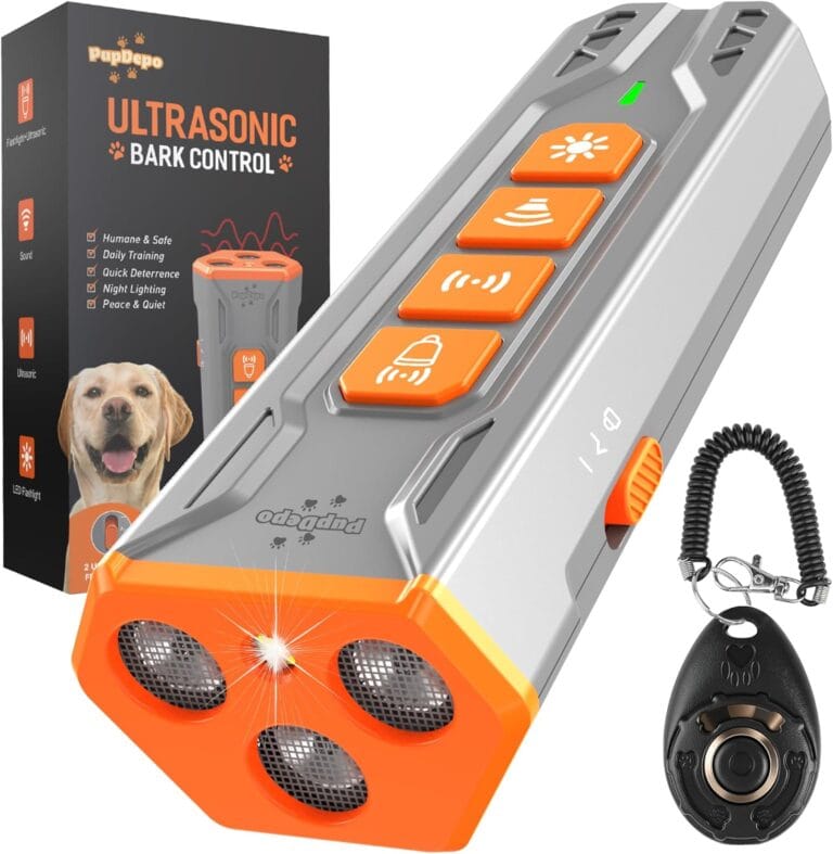 Dog Bark Deterrent Device with Dog Training Clicker  Ultrasonic Anti Barking Device for Dogs, Portable Dog Bark Stopper for Training & Behavior Control, Safe for Own or Neighbors Dog